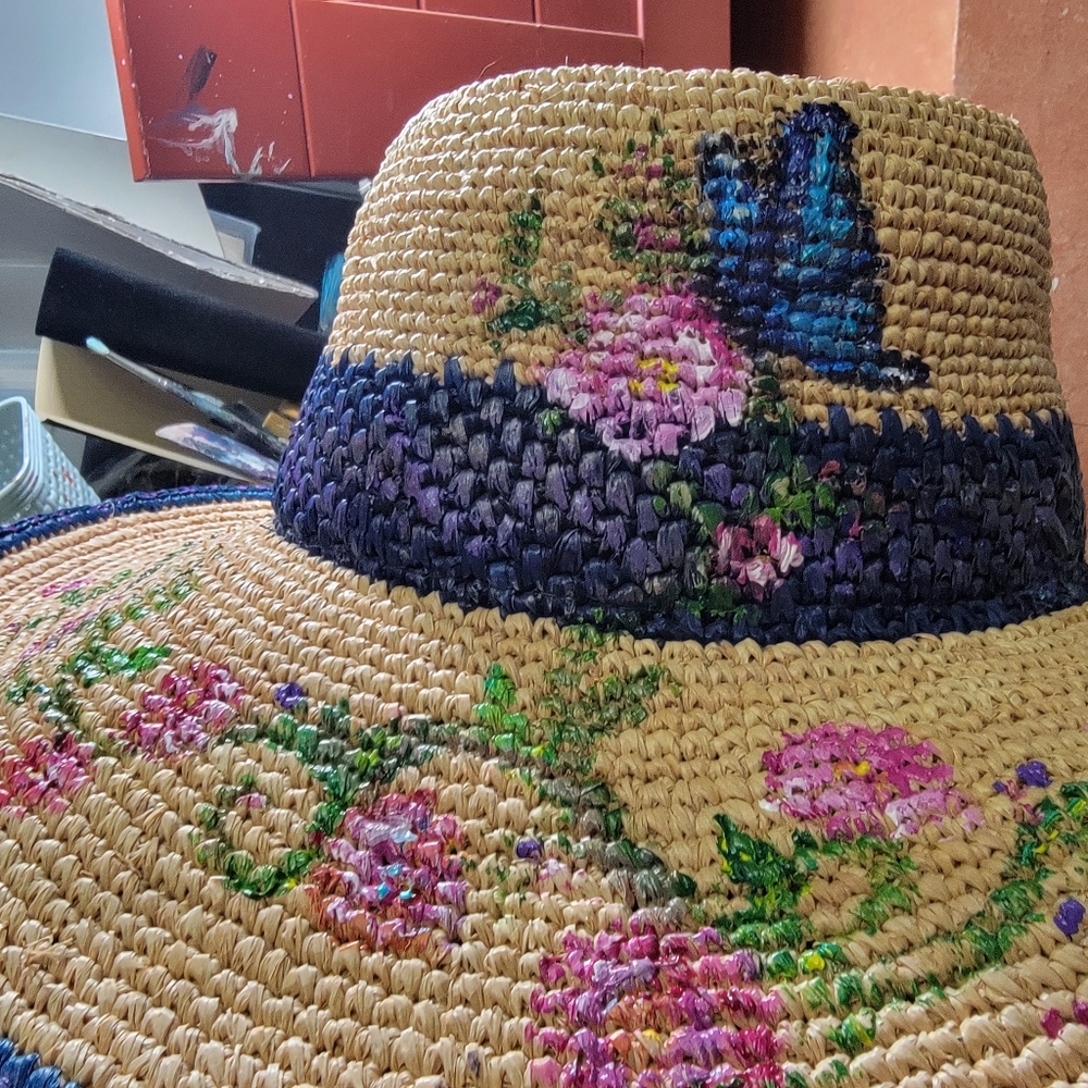 Floral Straw Hat with Pink Accents